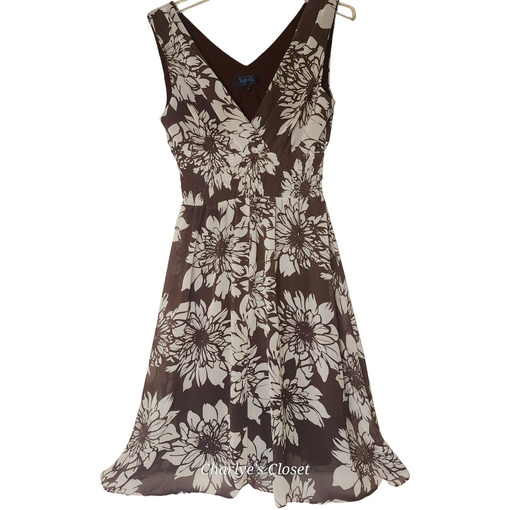 Twyla & Blu Brown Floral Sleeveless Flowy Dress 10|Summer Casual Career Y2k